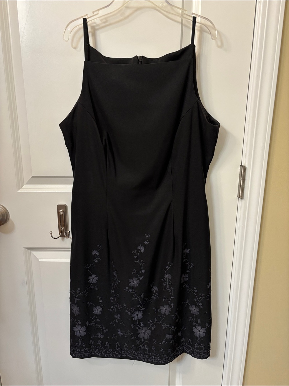 CDC Black Mini Dress with Subtle Gray Floral Hem